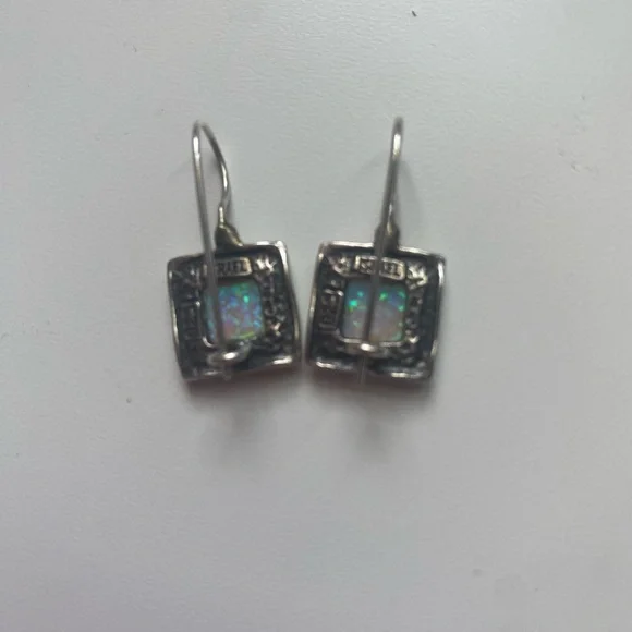 Elegant Silver and Blue Opal Earrings - Picture 2 of 8